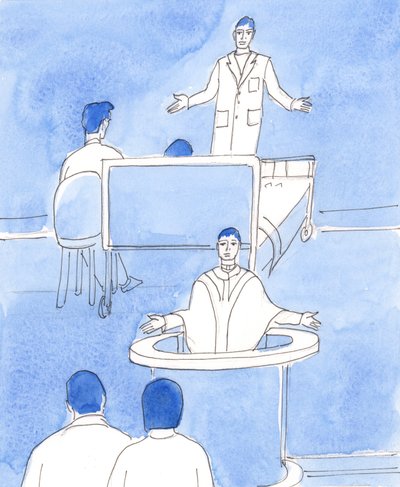 Chirurg, który stawia poważną diagnozę, czasami ma niewielką nadzieję na wyleczenie, 2003 (w/c na papierze) autorstwa Elizabeth Wang