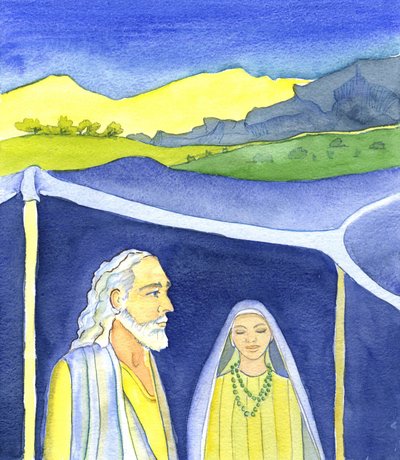 Abraham i Sarah, 2001 (w/c na papierze) autorstwa Elizabeth Wang