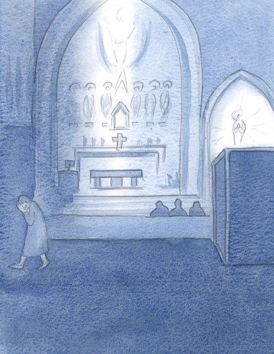 Po chodzeniu w górę iw dół przyjąłem łaskę złożenia spowiedzi, 2000 (w/c na papierze) autorstwa Elizabeth Wang