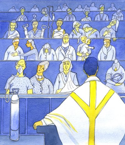Kiedy ksiądz patrzy na swoje zgromadzenie, przygotowując się do głoszenia kazań i nauczania na Mszy, powinien pamiętać, jak bardzo są w potrzebie, 2001 (w/c na papierze) autorstwa Elizabeth Wang