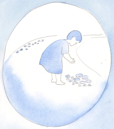 Kiedy ofiarowujemy nasze grzechy Bogu, w pokucie, On przyjmuje je jako dar, tak jak matka przyjmuje kamyk od dziecka jako klejnot, 2002 (w/c na papierze) autorstwa Elizabeth Wang