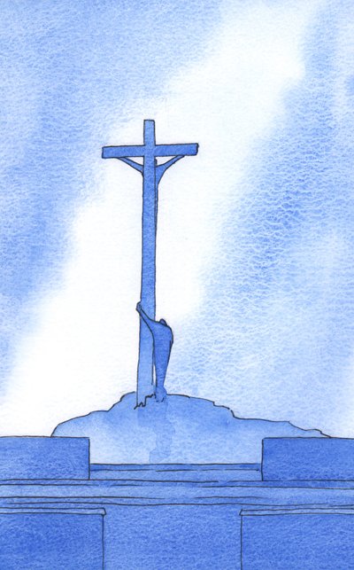 Na każdej Mszy stoimy obok Chrystusa ukrzyżowanego dla naszego zbawienia, 2002 (w/c na papierze) autorstwa Elizabeth Wang