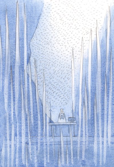 Poza czcicielami i aniołami, zasłona rozstąpiła się; tysiące Świętych Dusz wielbiło Ojca przez Chrystusa, 2001 (w/c na papierze) autorstwa Elizabeth Wang