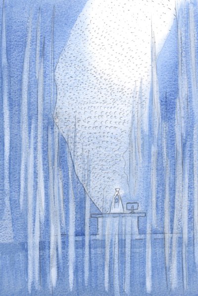Poza czcicielami i aniołami, zasłona rozstąpiła się; tysiące Świętych Dusz wielbiło Ojca przez Chrystusa, 2001 (w/c na papierze) autorstwa Elizabeth Wang