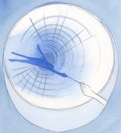 Przez zwykłą nić miłosierdzia i maleńką modlitwę możemy uratować kogoś, kto mógł upaść do głębin, 2002 (w/c na papierze) autorstwa Elizabeth Wang