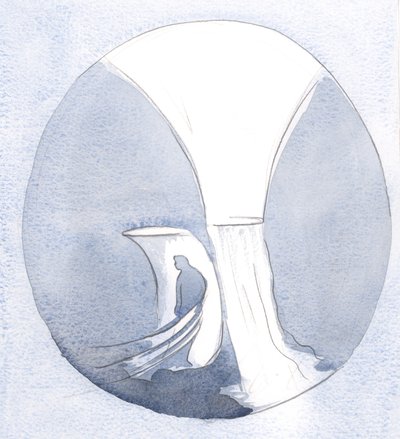 Przez nieposłuszeństwo dusza odwraca się od Boga, aby zwrócić się do innego kierunku; w tym obrocie to tak, jakby zamykać zawór., 2001 (w/c na papierze) autorstwa Elizabeth Wang