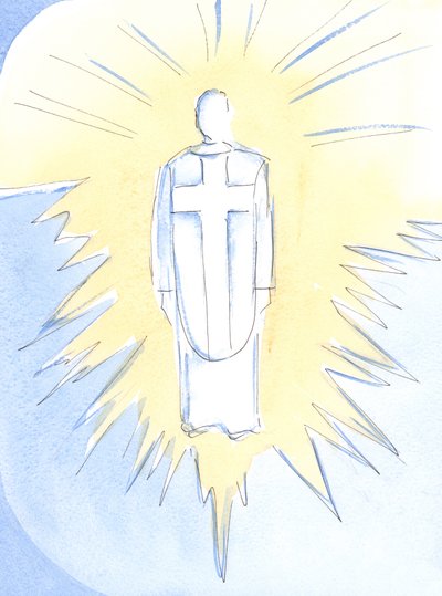 Chrystus – prawie niewzruszenie olśniewający, królewski i potężny – teraz króluje w niebie, prawdziwy człowiek i prawdziwy Bóg, nasz Arcykapłan, 2002 (w/c na papierze) autorstwa Elizabeth Wang