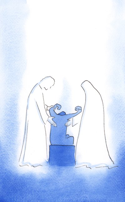 Chrystus i Matka Boża zawsze chętnie nam pomagają. Ich pomoc jest czuła, osobista i nieustająca, aż do nieba, 2002 (w/c na papierze) autorstwa Elizabeth Wang