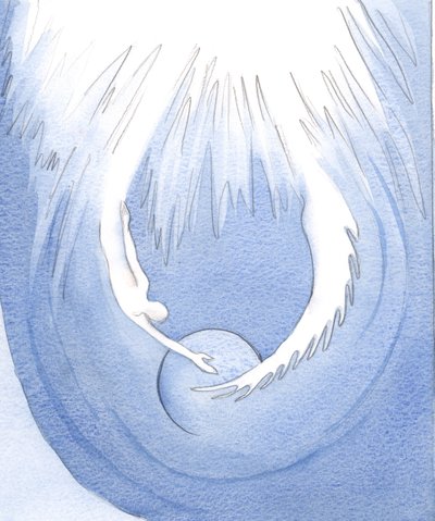 Chrystus i Duch Święty są jak dwa ramiona od Ojca, które obejmują ziemię, 2001 (w/c na papierze) autorstwa Elizabeth Wang