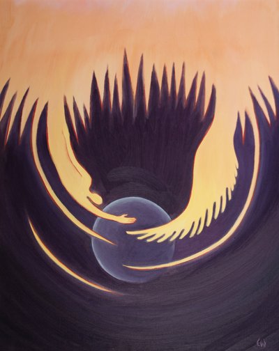 Chrystus i Duch Święty są jak dwa ramiona Ojca, które obejmują ziemię, 2001 (olej na pokładzie) autorstwa Elizabeth Wang