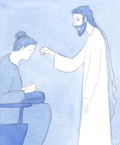 Chrystus błogosławi nam i daje nam pokój i bezpieczeństwo, 2004 (w/c na papierze) autorstwa Elizabeth Wang