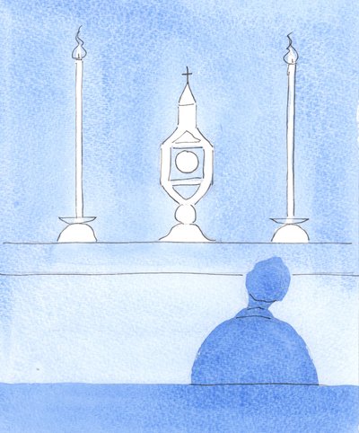 Chrystus nie oczekuje, że staniemy się doskonali tylko dlatego, że spędzamy z Nim czas na wystawie, 2005 (akwarela na papierze) autorstwa Elizabeth Wang