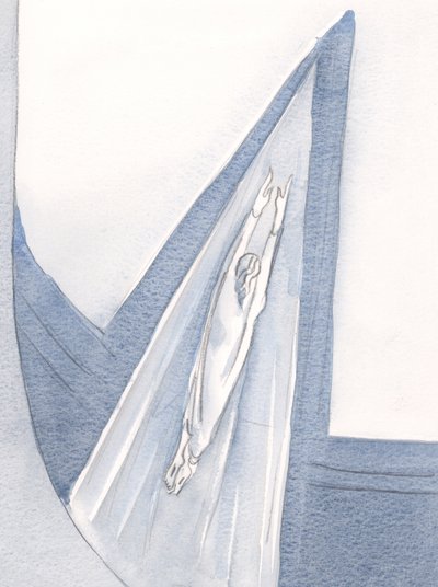 Chrystus wszedł do nieba ubrany na biało i podążamy drogą., 2001 (w/c na papierze) autorstwa Elizabeth Wang