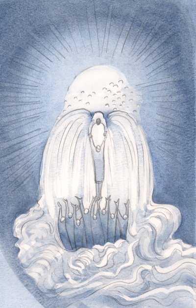 Chrystus jest „Wodospadem” łask. Unosi nas wszystkich we Mszy św. do Boga Ojca, Źródła wszystkich łask w Duchu, 2000 (w/c na papierze) autorstwa Elizabeth Wang