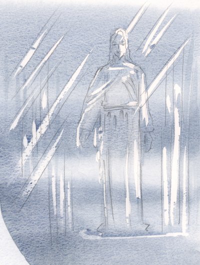 Chrystus ukryty za dwiema zasłonami, 2000 (w/c na papierze) autorstwa Elizabeth Wang