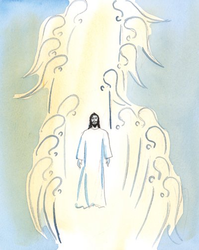Chrystus jest istotnie obecny z nami w kościele, w tabernakulum i jest obecny na ołtarzu podczas konsekracji we Mszy Świętej, 2005 (akwarela na papierze) autorstwa Elizabeth Wang