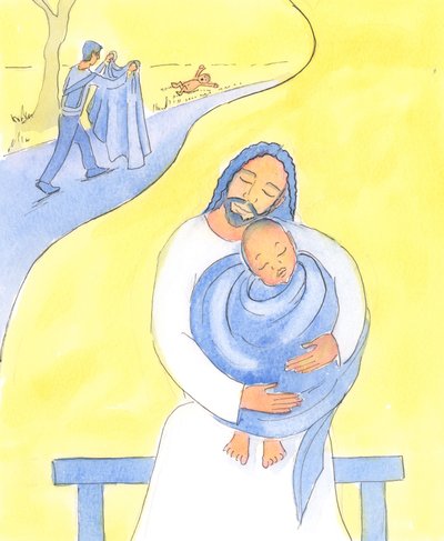 Chrystus szybko nas pociesza w naszych trudnościach, 2004 (w/c na papierze) autorstwa Elizabeth Wang