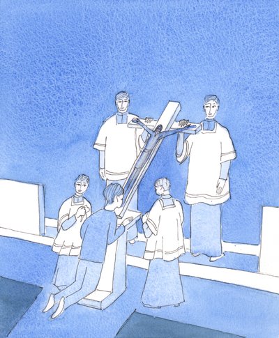 Chrystus jest poruszony do serca każdym znakiem oddania się Jemu w Jego Męce - którą znosił z miłości do nas wszystkich, 2004 (w/c na papierze) autorstwa Elizabeth Wang