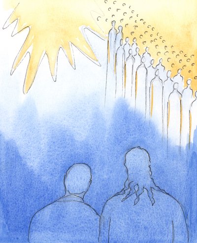 Chrystus jest z nami, gdy czcimy Jego świętych, 2003 (w/c na papierze) autorstwa Elizabeth Wang