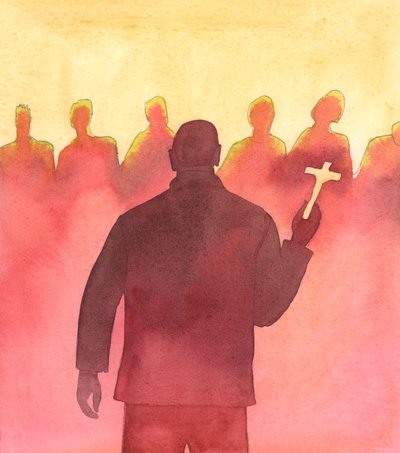 Chrystus patrzy z radością, jak człowiek, który niegdyś był zaangażowany w brutalną i przestępczą działalność, teraz podróżuje szeroko, mówiąc młodym ludziom o "życiu w Chrystusie" i pracując, aby poprowadzić ich na właściwą drogę, z dala od wszystkiego, c autorstwa Elizabeth Wang