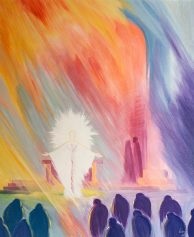 Chrystus, nasz Arcykapłan, jest naprawdę obecny na Mszy św., aby nam pomóc i zbawić, 2000 (olej na pokładzie) autorstwa Elizabeth Wang