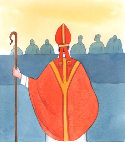 Chrystus widzi, jako jeden ze smutnych błędów w dzisiejszym Kościele, niezdolność niektórych duchownych do mówienia niezbędnych prawd, 2005 (akwarela na papierze) autorstwa Elizabeth Wang