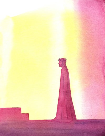Chrystus okazał cierpliwość na swoim niesprawiedliwym tropie, 2001 (w/c na papierze) autorstwa Elizabeth Wang