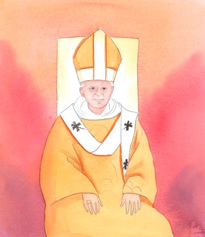 Chrystus powiedział mi, że nikt nie jest bardziej dalekowzroczny niż papież Benedykt XVI w kwestii zmian, które są konieczne, aby zapewnić, że Święta Liturgia jest sprawowana w odpowiedni sposób, godny Nieba, 2005 (akwarela na papierze) autorstwa Elizabeth Wang