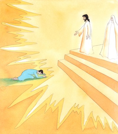 Każdy, kto umiera, spotyka Chrystusa, nawet ludzie innych religii, a nawet ludzie, którzy nigdy o Nim nie słyszeli, 2005 (akwarela na papierze) autorstwa Elizabeth Wang
