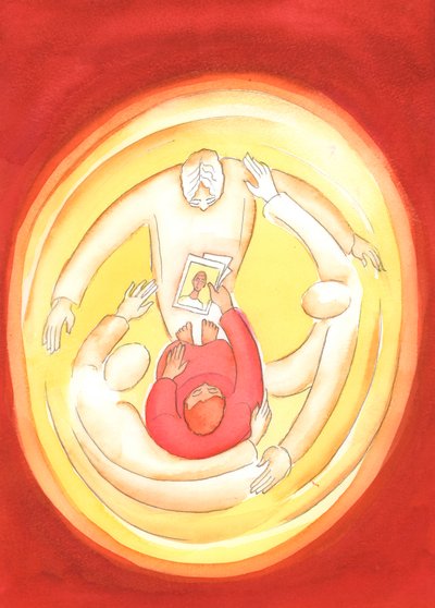Utrzymani w miłości Trzech Osób Boskich możemy wstawiać się za innymi, 2004 (w/c na papierze) autorstwa Elizabeth Wang