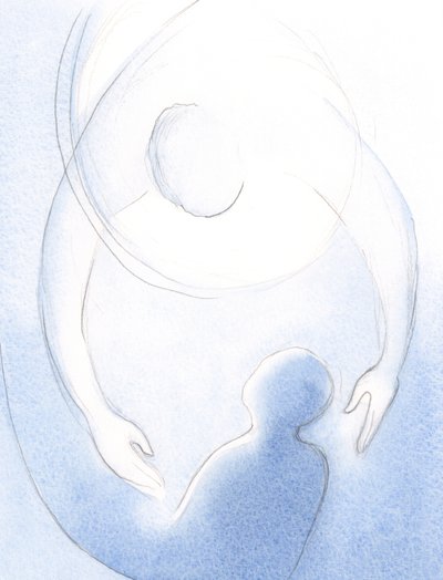 Jak wielka jest miłość Ojca do skruszonej duszy, gdy Bóg obejmuje duszę jednym szybkim, czułym ruchem przebaczenia., 2001 (w/c na papierze) autorstwa Elizabeth Wang
