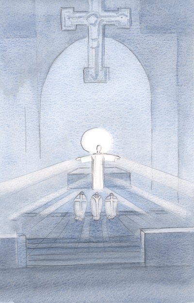 Widziałam Chrystusa patrzącego na swój lud, cieszącego się, że jest tu z nami wszystkimi., 2000 (w/c na papierze) autorstwa Elizabeth Wang