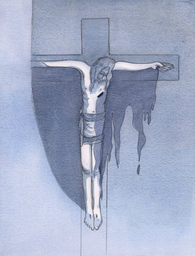 Widziałam, że ogromne wylanie Bożej łaski było możliwe dzięki krwawej ofierze złamanego ciała na Kalwarii, 2000 (w/c na papierze) autorstwa Elizabeth Wang