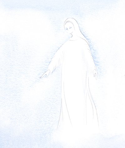 Dostałem przebłysk godności naszej Świętej Matki Maryi i chwały, którą otrzymuje w Niebie., 2001 (w/c na papierze) autorstwa Elizabeth Wang