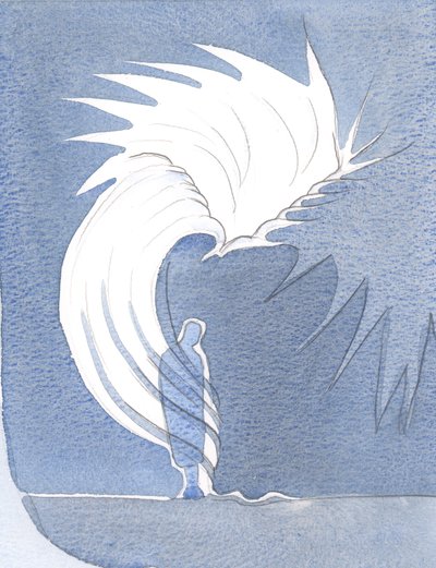 W Komunii obecność Chrystusa otula nas jak płaszcz, rozgrzewając Niebiańskimi Łaskami, pocieszając, 2000 (w/c na papierze) autorstwa Elizabeth Wang