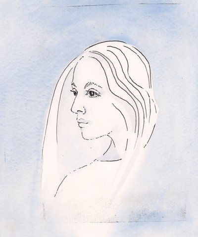 W Niebie Dziewica Maryja podziela troskę syna o wszystko, co dzieje się na ziemi, 2000 (w/c na papierze) autorstwa Elizabeth Wang
