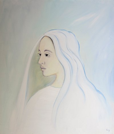 W Niebie Najświętsza Maryja Panna dzieli się troską syna o wszystko, co dzieje się na ziemi, 2000 (olej na pokładzie) autorstwa Elizabeth Wang
