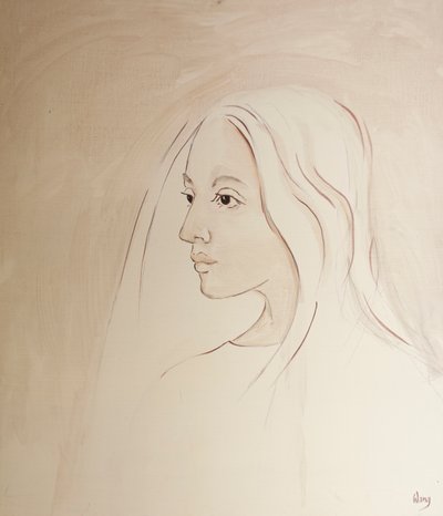 W Niebie Najświętsza Maryja Panna dzieli się troską syna o wszystko, co dzieje się na ziemi, 2000 (olej na pokładzie) autorstwa Elizabeth Wang