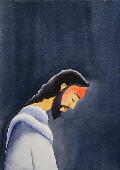 W agonii Jezus modli się w Getsemani do Ojca, 2006 (w/c na papierze) autorstwa Elizabeth Wang