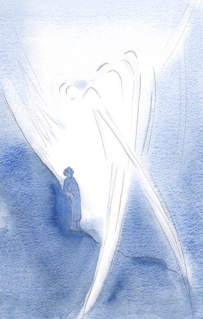 W swojej czułości podniósł moją duszę z Aniołami na cześć Trójcy Świętej, 2000 (w/c na papierze) autorstwa Elizabeth Wang