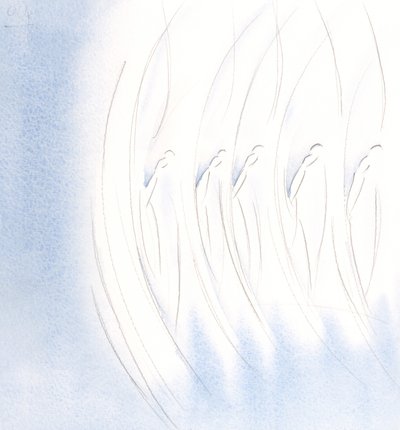 Wieczorem ujrzałam, że święte grono aniołów było jednością, czyniąc znak krzyża., 2000 (w/c na papierze) autorstwa Elizabeth Wang