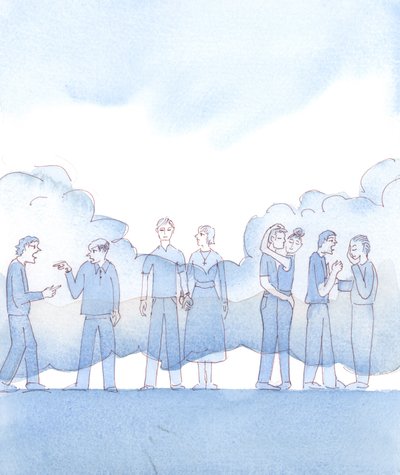 To tak, jakby w oczach Pana w społeczeństwie wirowała chmura zepsucia; a katolikom trudno jest nie dać się pokonać, 2004 (akwarela na papierze) autorstwa Elizabeth Wang