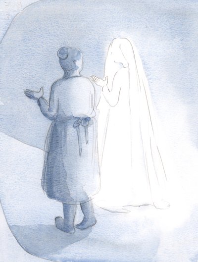 Wydawało się, że my dwie kobiety szliśmy obok siebie, tak jak powierzyłam Jej opiece innych, 2000 (w/c na papierze) autorstwa Elizabeth Wang