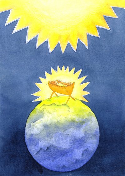 Jezus Chrystus jest Bogiem-człowiekiem; jednak przyszedł na ziemię nie w mocy, ale jako bezradne dziecko, 2001 (w/c na papierze) autorstwa Elizabeth Wang