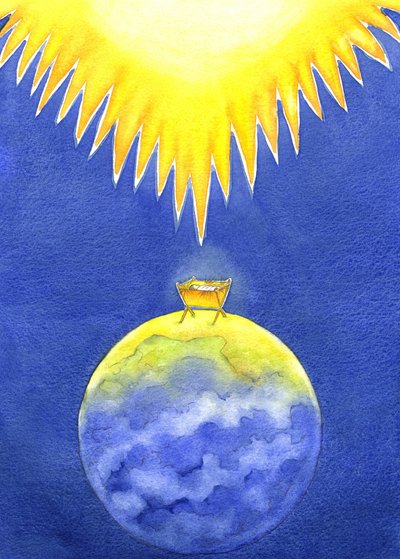 Jezus Chrystus jest Bogiem-człowiekiem; jednak przyszedł na ziemię nie w mocy, ale jako bezradne dziecko, 2001 (w/c na papierze) autorstwa Elizabeth Wang