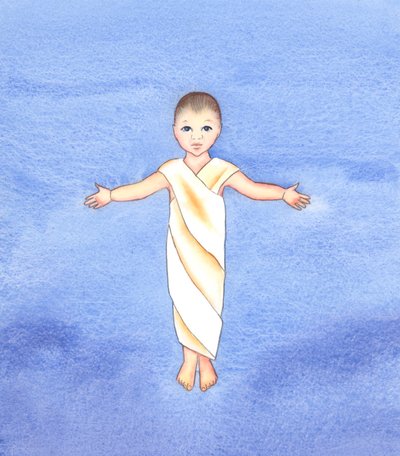 Jezus Chrystus jest prawdziwym Bogiem, który przyjął naszą ludzką naturę, mając pokorę i dobroć, aby przyjść do nas jako zwykłe niemowlę, 2003 (w/c na papierze) autorstwa Elizabeth Wang