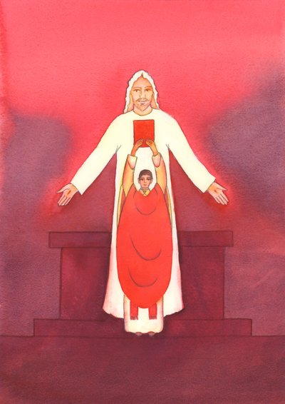 Sam Jezus przemawia do nas poprzez Pismo Święte, zwłaszcza gdy Ewangelia jest głoszona podczas Mszy Świętej 2003 (w/c na papierze) autorstwa Elizabeth Wang