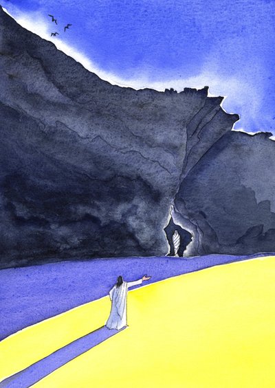 Jezus ożywia Łazarza, 2001 (w/c na papierze) autorstwa Elizabeth Wang