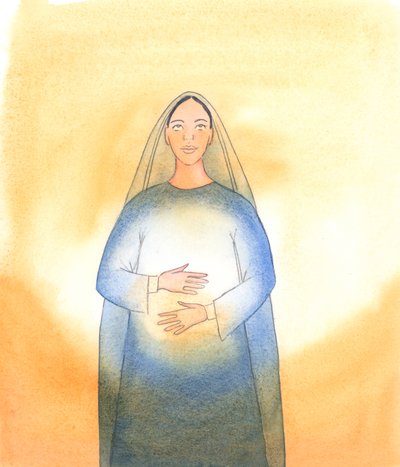 Tak jak arka w opowieści o Noem stanowiła bezpieczne, ciepłe miejsce nie tylko dla zwierząt, ale także dla ludzkiej rodziny, tak Najświętsza Maryja Panna była jak "arka" dla Jezusa, 2005 (akwarela na papierze) autorstwa Elizabeth Wang