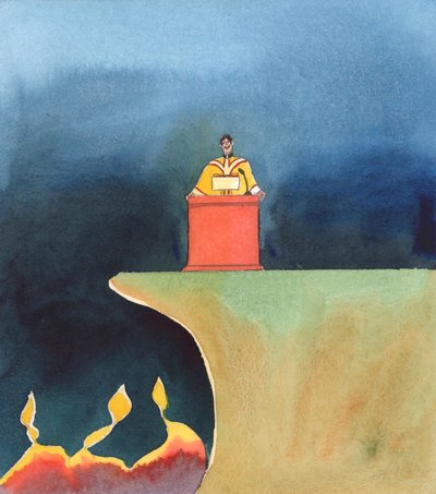 Wielu księży nie wspomina o krzyżu, 2005 (akwarela na papierze) autorstwa Elizabeth Wang